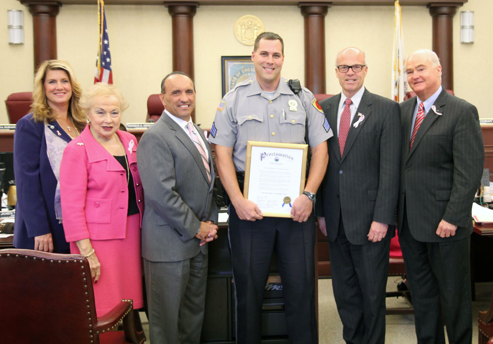  Freehold Township Police Sgt. Scot Hall joined all five members of the Monmouth County Board of Chosen Freeholders in declaring Friday, Oct. 10, 2014 as “Put the Brakes on Fatalities Day” in Monmouth County. 